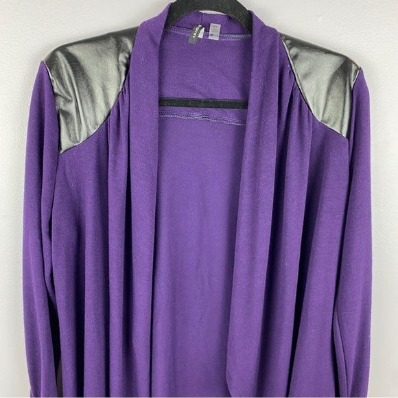 Amanda Green Faux Leather Purple Open Front Cardigan Small - Picture 11 of 12